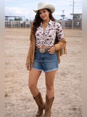 Ariat Women’s Western Button Down Shirt Desert Cactus Print Rodeo Cowgirl Top|XS